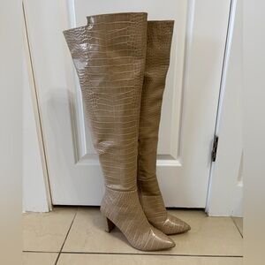 Fashion Nova Croc-Embossed Tan Over the Knee Boots